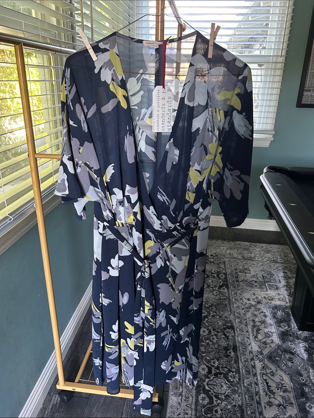Standards & Practices brand Floral Wrap Dress in Navy and Gray 1X NWT